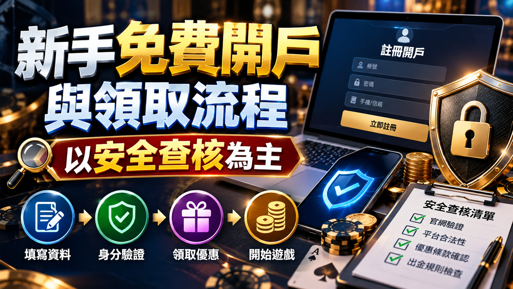 新手免費開戶與領取流程:以安全查核為主